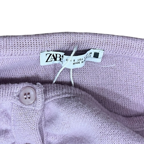 Zara Lavender Off-Shoulder Button Down Long Sleeve Crop Top Size S Pastel - Picture 7 of 10